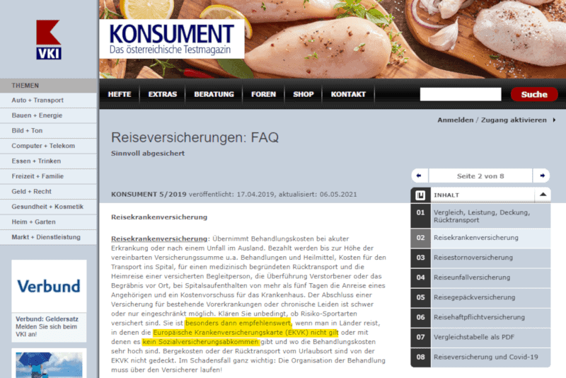 auslandskrankenversicherung Magazin Konsument Empfehlung