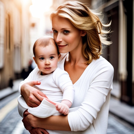 european mother holding a baby 